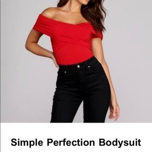 Red Off Shoulder Bodysuit